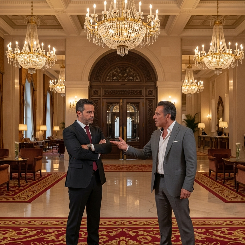 Luxury Hotel Entrance Scene with People Conversing Luxury Hotel Entrance Scene with People Conversing