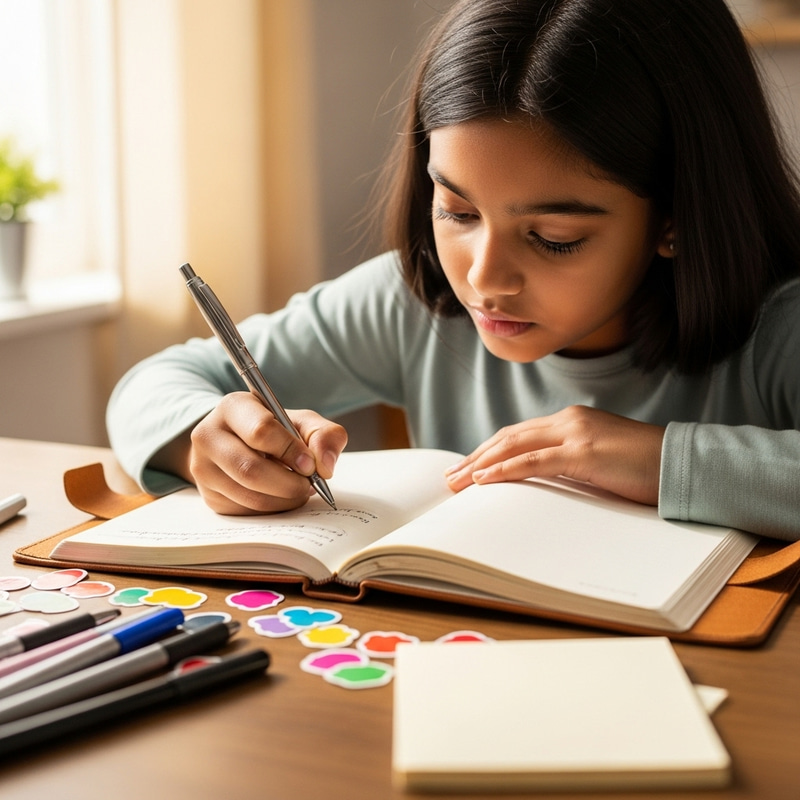 Child Writing in Journal Book