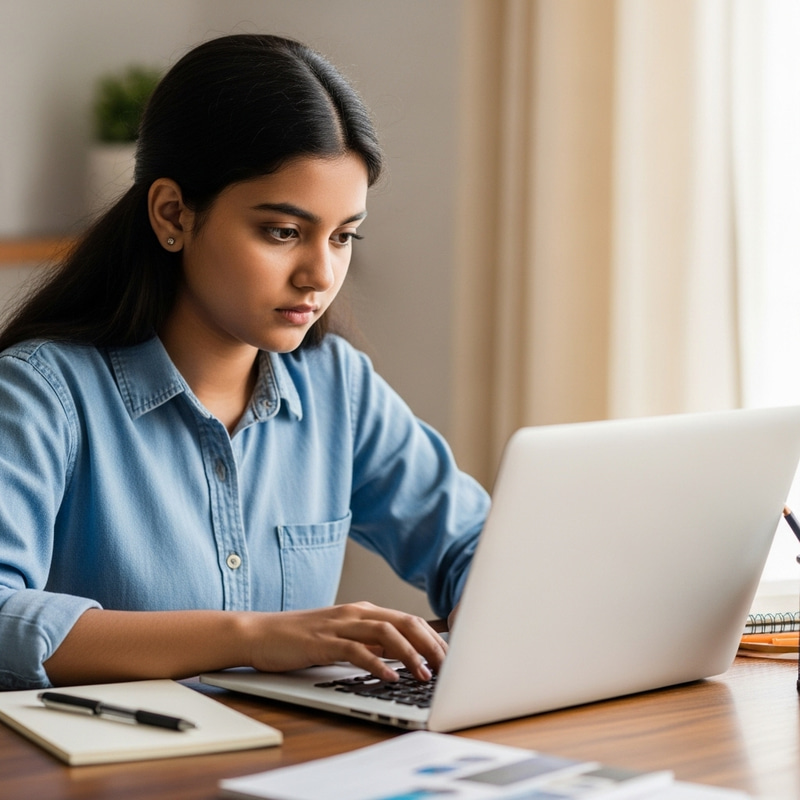 Young Woman Engrossed in Laptop Work Young Woman Engrossed in Laptop Work