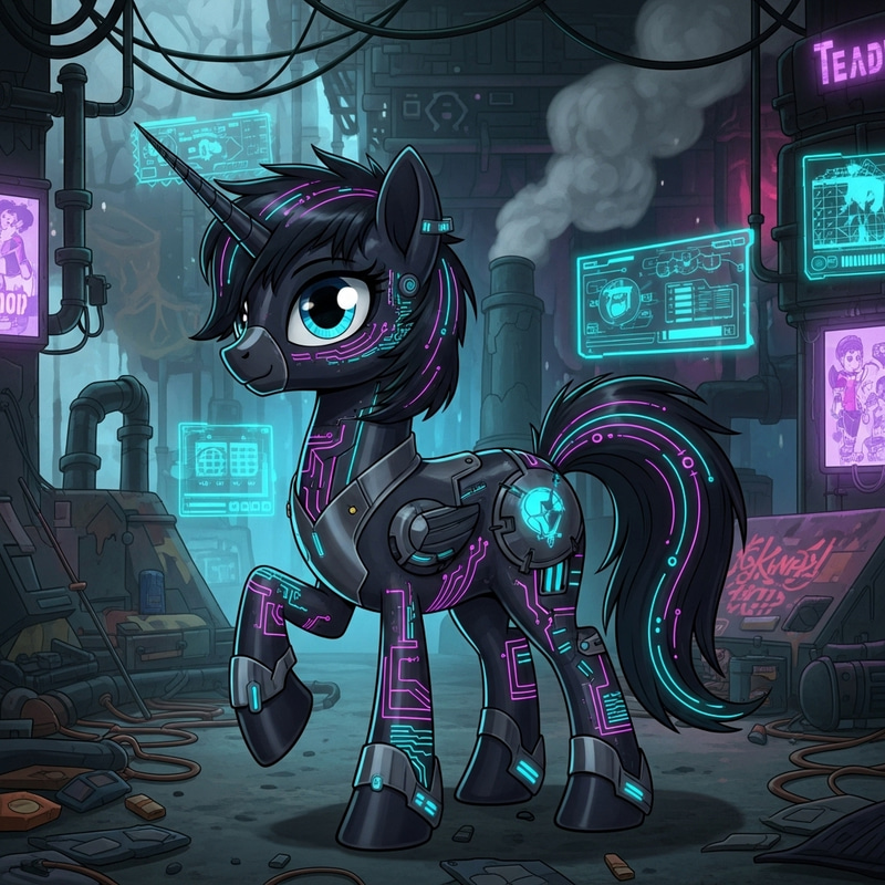 Cyber Pony from the Future - Neon Circuit Code Elements Cyber Pony from the Future - Neon Circuit Code Elements