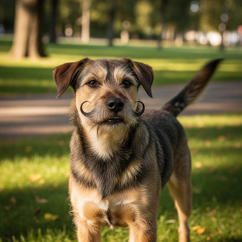 Sophisticated Dog with Mustache | Whimsical Charm Sophisticated Dog with Mustache | Whimsical Charm
