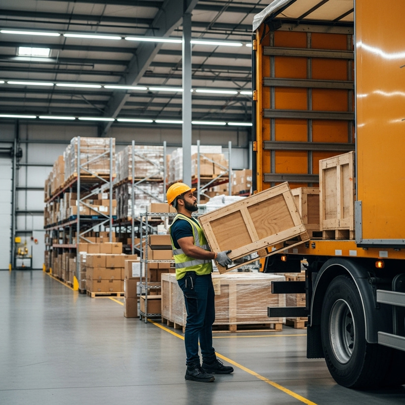 Person Loading Truck in Warehouse
