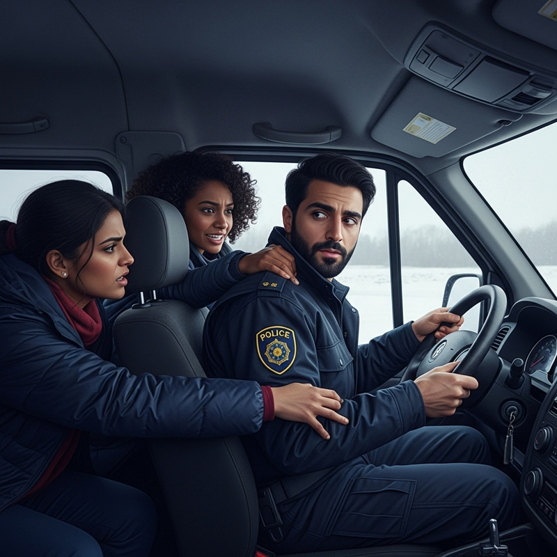 Winter Pursuit: Martin Confronts Demons in Police Van Winter Pursuit: Martin Confronts Demons in Police Van