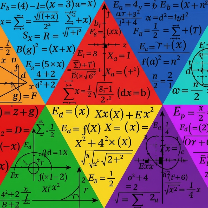 Intricate Mathematical Formulas in Vibrant Triangles | Geometric Elegance Intricate Mathematical Formulas in Vibrant Triangles | Geometric Elegance