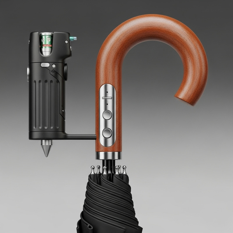 Customized Umbrella with Buttons and Taser Tip Handle Customized Umbrella with Buttons and Taser Tip Handle