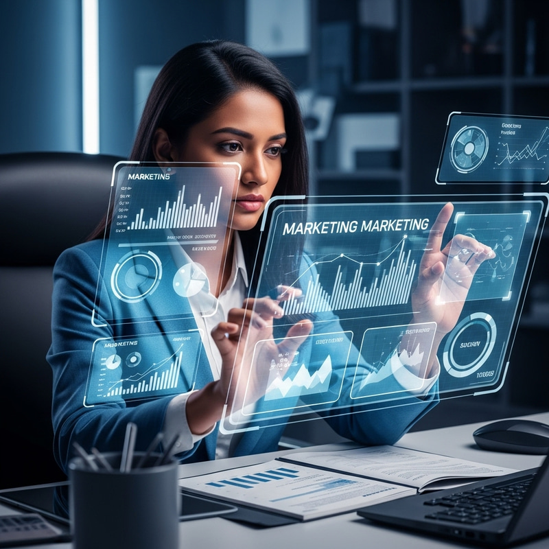 Futuristic Woman Creating Digital Marketing