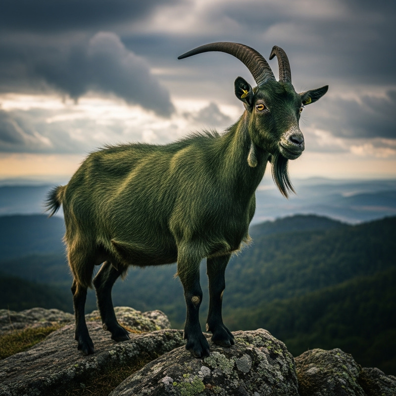 Dark Green Goat - Striking Image Dark Green Goat - Striking Image