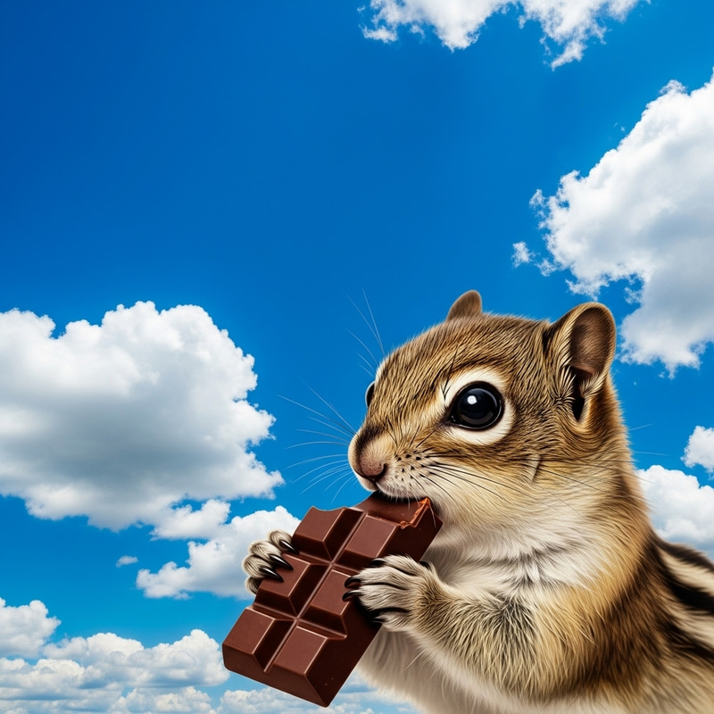 Adorable Creature Eating Chocolate under Blue Sky Adorable Creature Eating Chocolate under Blue Sky