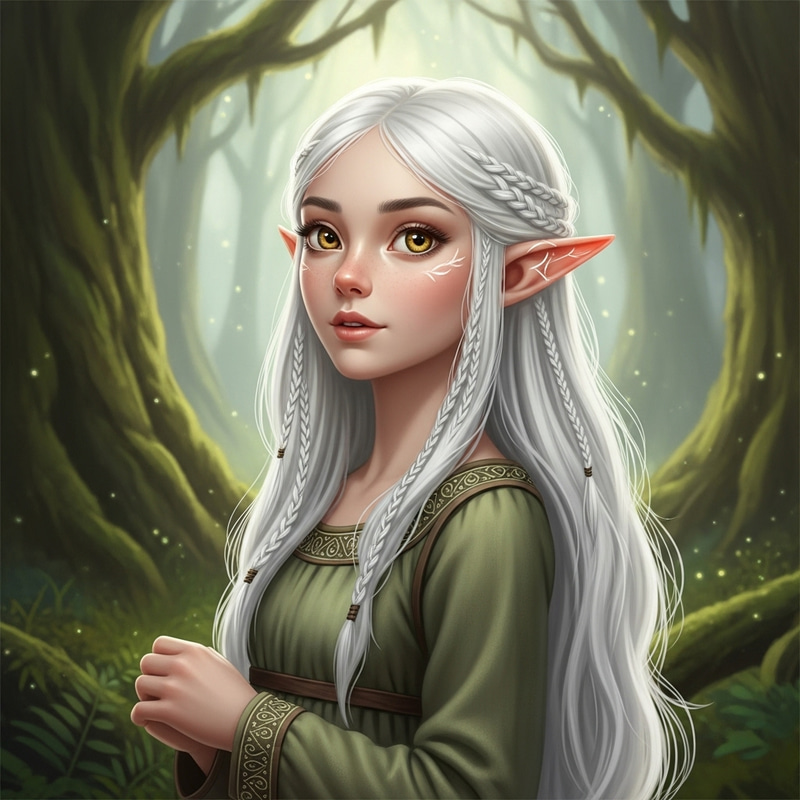 Elf Girl with Golden Eyes and White Hair - Enchanting Beauty Elf Girl with Golden Eyes and White Hair - Enchanting Beauty