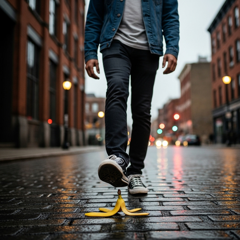Man in Converse Sneakers Stepping on Banana Peel