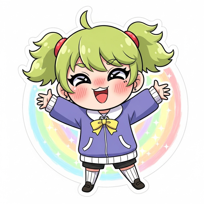 Cute Anime Sticker with Vibrant Rainbow Palette