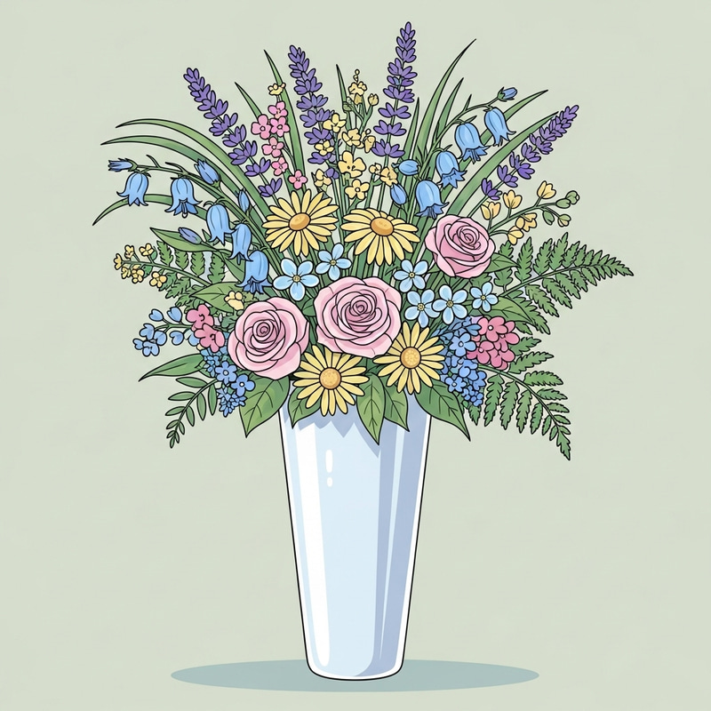 Elegant Tall Vase with Pastel Flowers and Plants