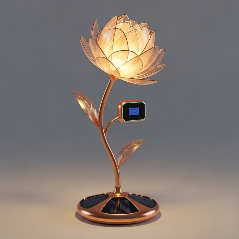 Innovative Flower Lamp with Bluetooth Speaker & Solar Integration Innovative Flower Lamp with Bluetooth Speaker & Solar Integration