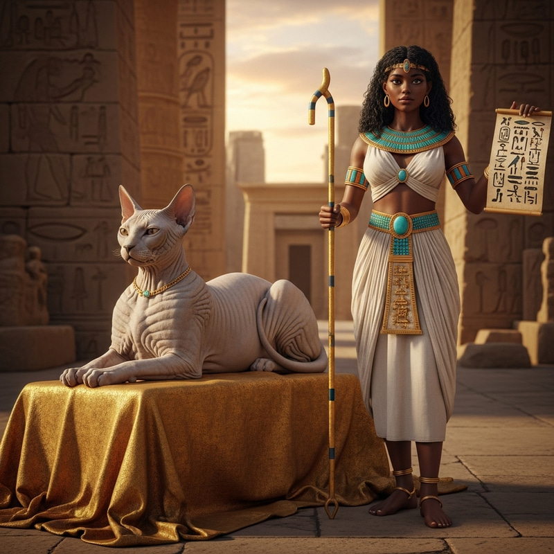 Sphinx Cat and Egyptian Girl - Enchanting Connection
