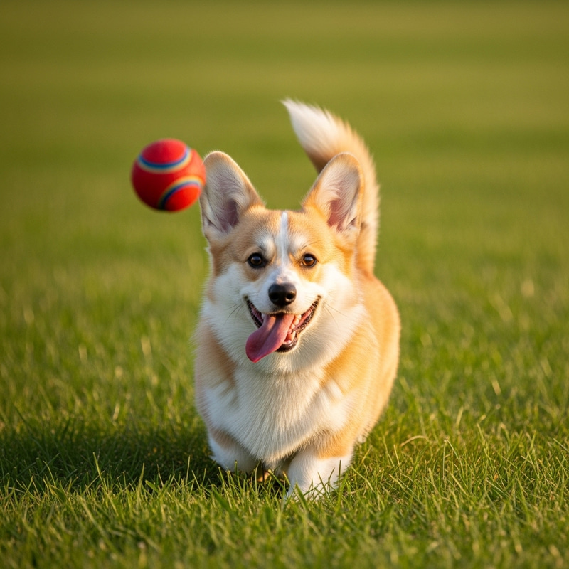 Cute Corgi Enjoying Playtime in a Green Field