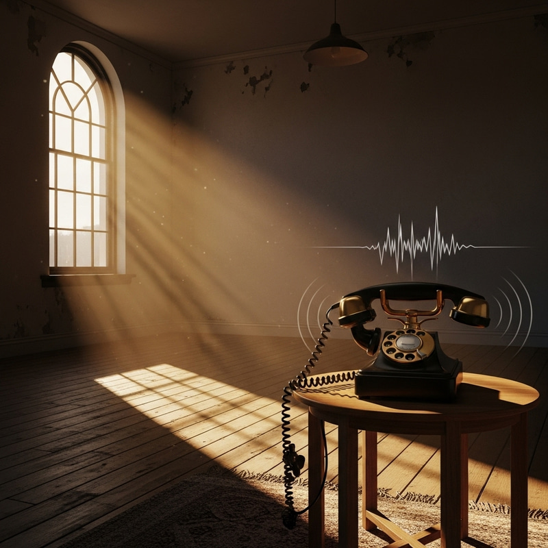 Vintage Rotary Phone Rings with Suspense in Empty Room