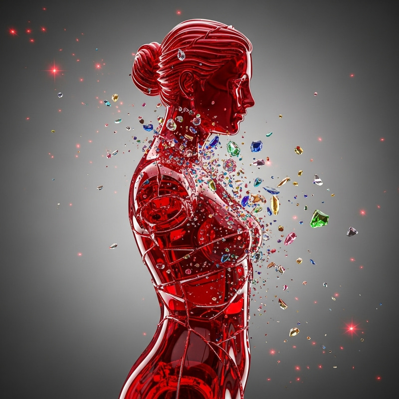 Mesmerizing Shattered Crystal Female Sculpture in Red