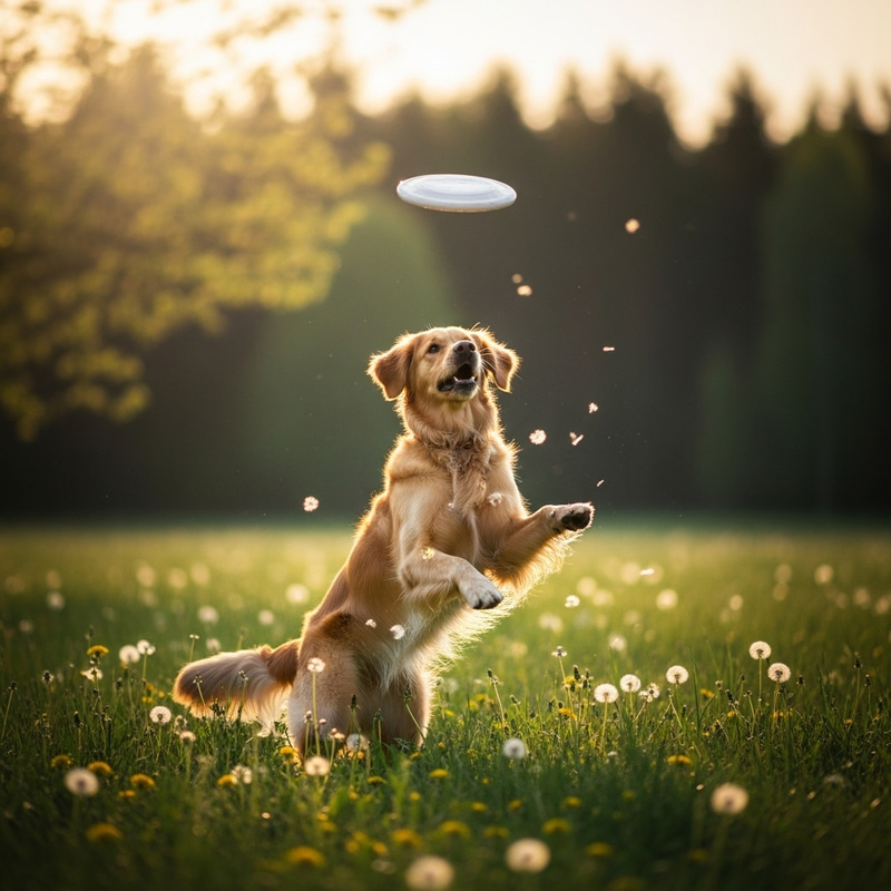 Playful Golden Retriever in Meadow