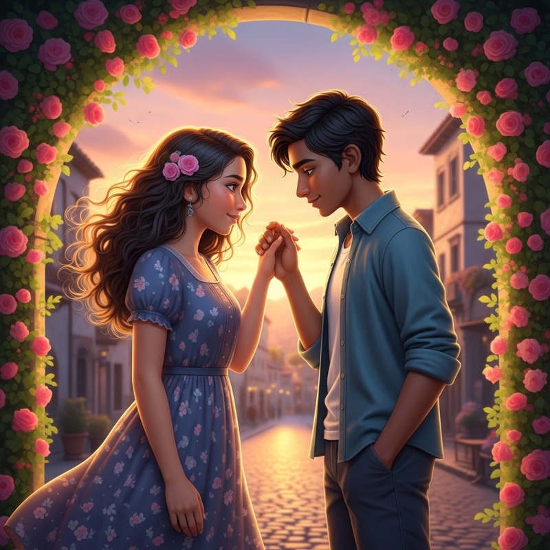 Romantic Love Story Image: Girl & Boy Embracing at Sunset Archway Romantic Love Story Image: Girl & Boy Embracing at Sunset Archway