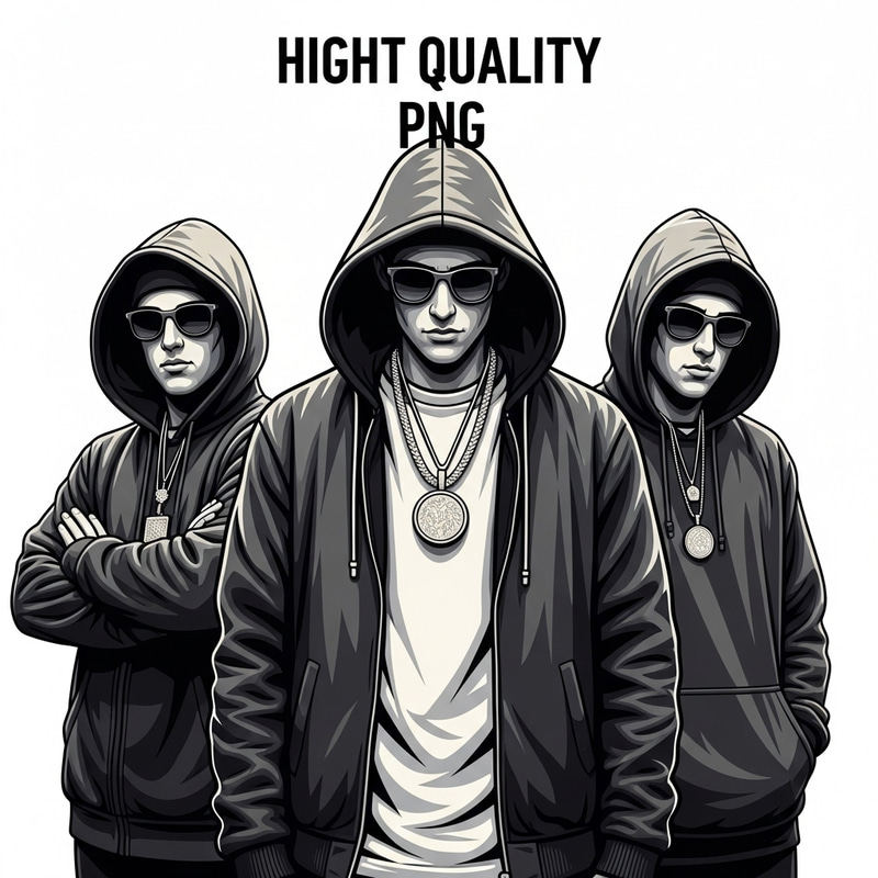 Three White Rappers in Hoodies - Unrecognizable Faces - High Quality