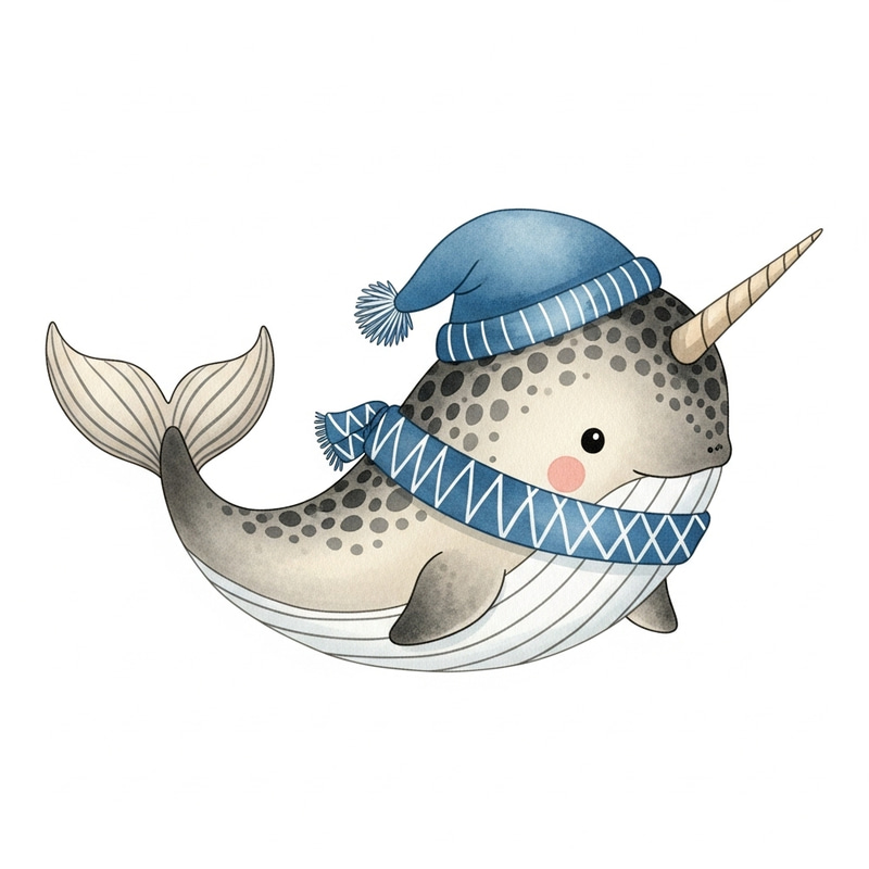 Adorable Nordic Narwhal Cartoon in Light Colors Adorable Nordic Narwhal Cartoon in Light Colors