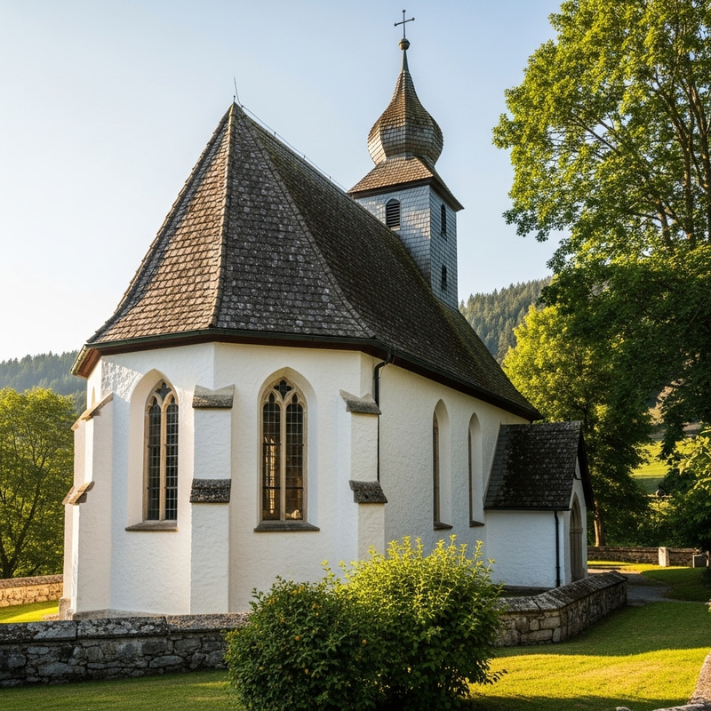 Serene Church with Steep Roof | Picturesque Setting Serene Church with Steep Roof | Picturesque Setting