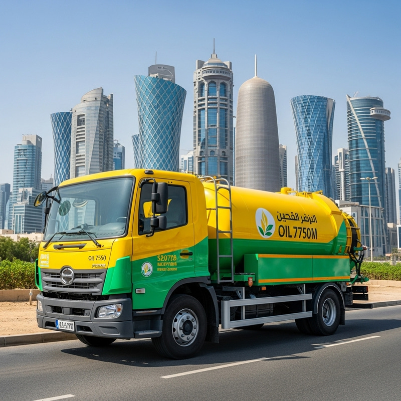 Eco-Friendly Truck Collecting Used Cooking Oil in Vibrant Doha