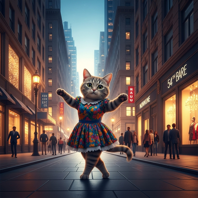 Cute Cat in Dress Grooving on New York's 54th Street Cute Cat in Dress Grooving on New York's 54th Street