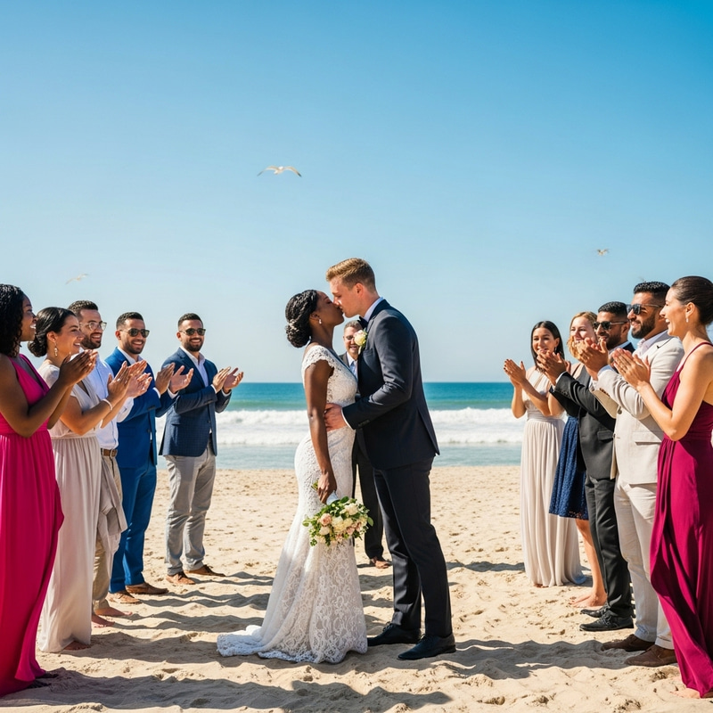 Beach Wedding Kiss | Heartfelt Moment and Cheers Beach Wedding Kiss | Heartfelt Moment and Cheers