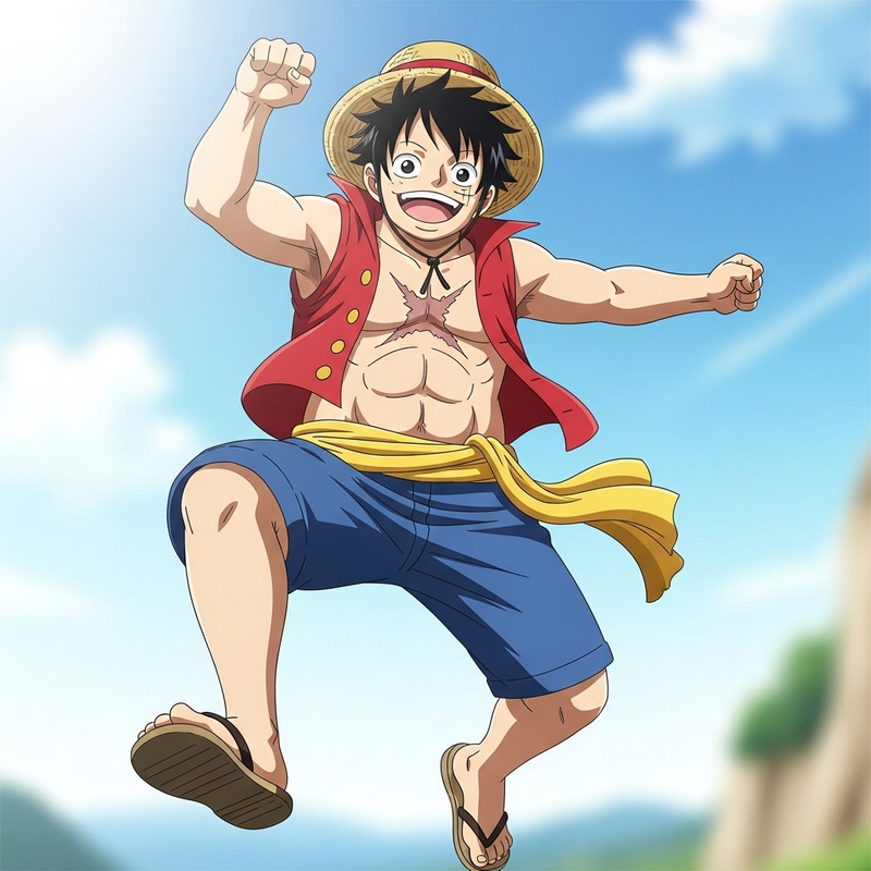 Luffy ~ Adventurous Young Man in Straw Hat Jumping
