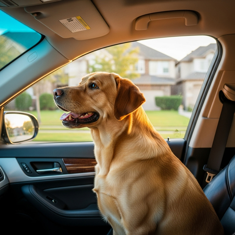 Golden Labrador Dog in Car Ride Golden Labrador Dog in Car Ride