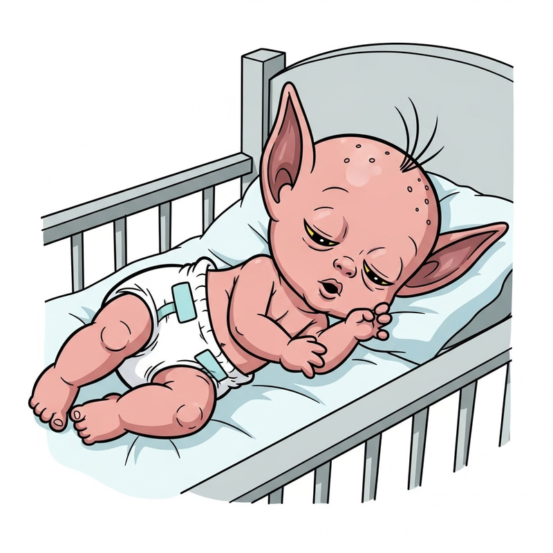 Babyfier 151 Experiment Sleeping in Crib - Cartoon Character Illustration Babyfier 151 Experiment Sleeping in Crib - Cartoon Character Illustration