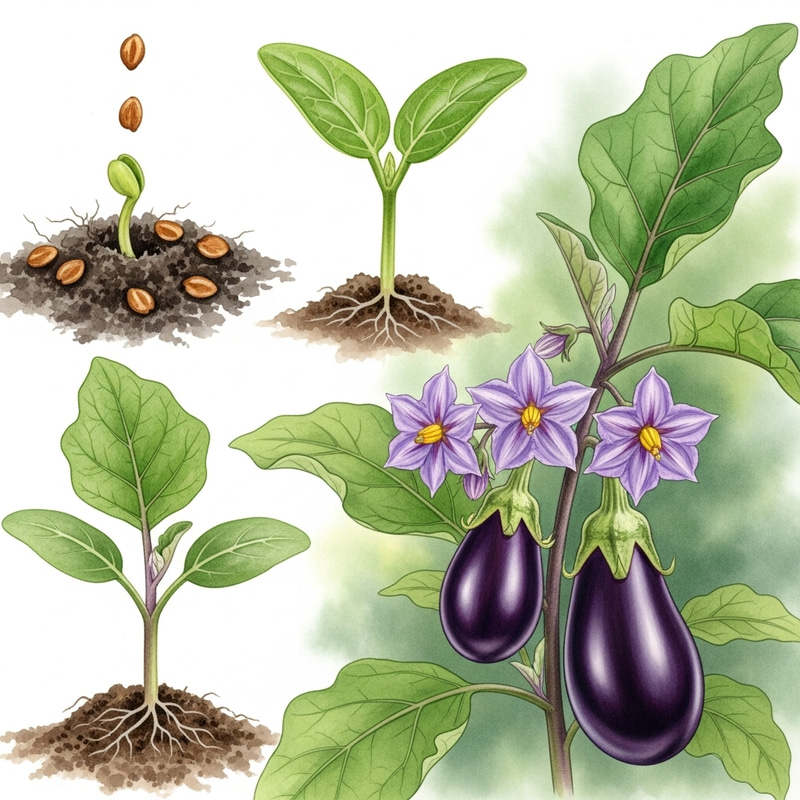 The Life Cycle of an Eggplant: Vibrant Watercolor Illustrations
