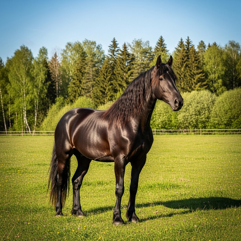 Majestic Horse in Green Field - Picturesque Nature Scene