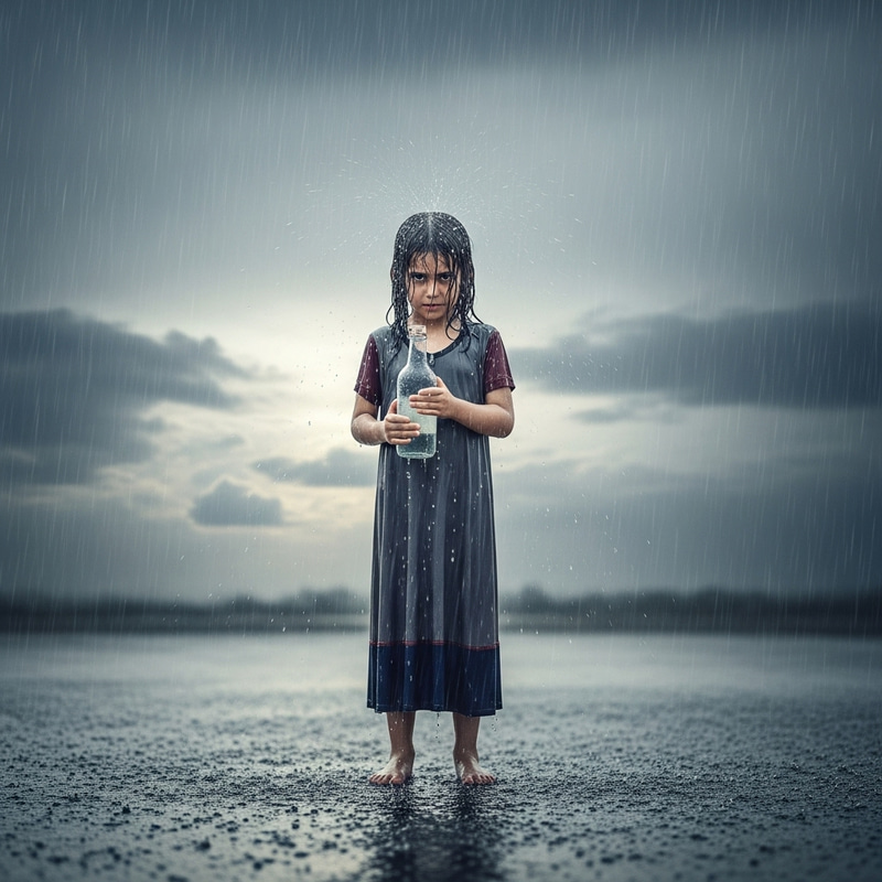 Girl with Bottle Brave in Heavy Rain Girl with Bottle Brave in Heavy Rain