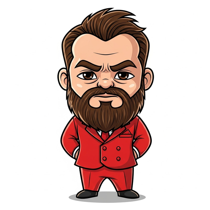 Cute Cartoon of Yash (Rock Bhai) from KGF in Red Suit