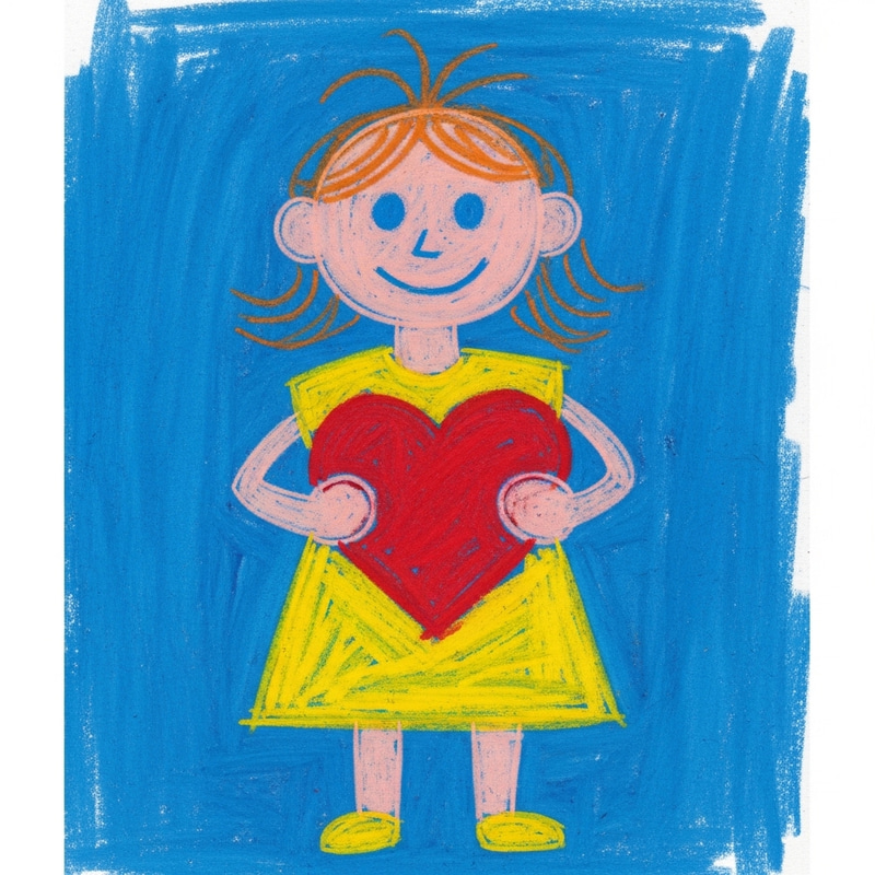 Vivid Drawing of Girl Holding Heart Vivid Drawing of Girl Holding Heart