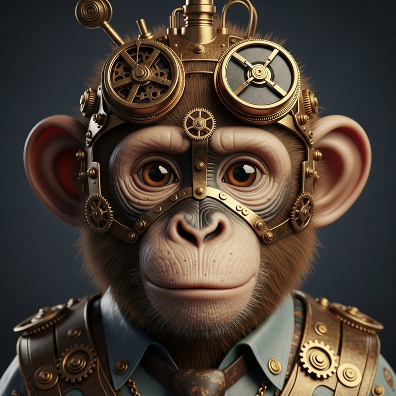 Playful Steampunk Monkey with Expressive Eyes and Intricate Gears