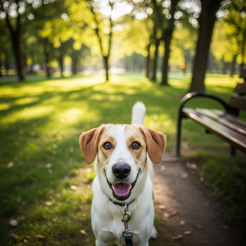 Friendly Domestic Dog in Lush Green Park - Playful Companion Friendly Domestic Dog in Lush Green Park - Playful Companion