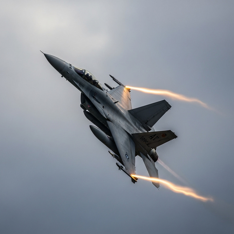 Thrilling Aerial Battle Scene with Dramatic Lighting and Mysterious Fighter Jet Thrilling Aerial Battle Scene with Dramatic Lighting and Mysterious Fighter Jet