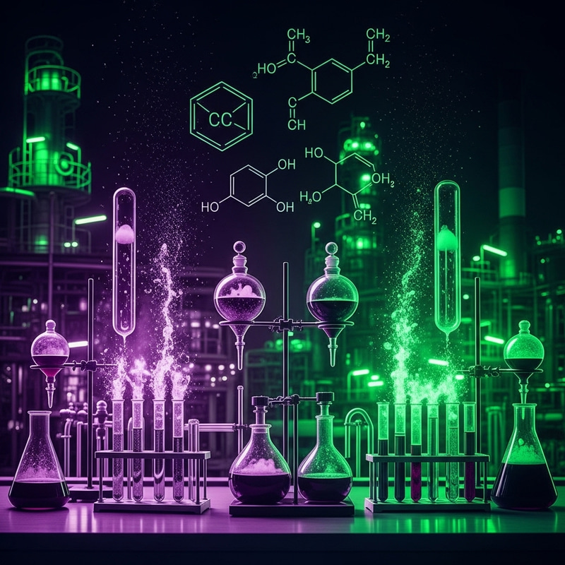 Vibrant Chemical Reactions at Modern Oil Refinery Lab Vibrant Chemical Reactions at Modern Oil Refinery Lab