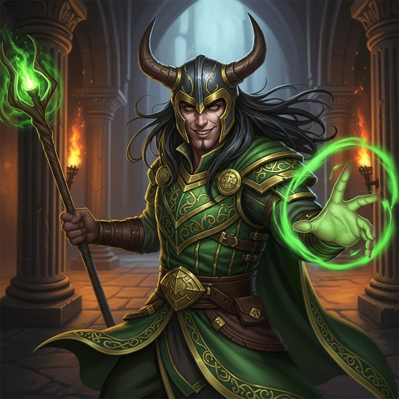 Mysterious Loki Casting a Magical Spell