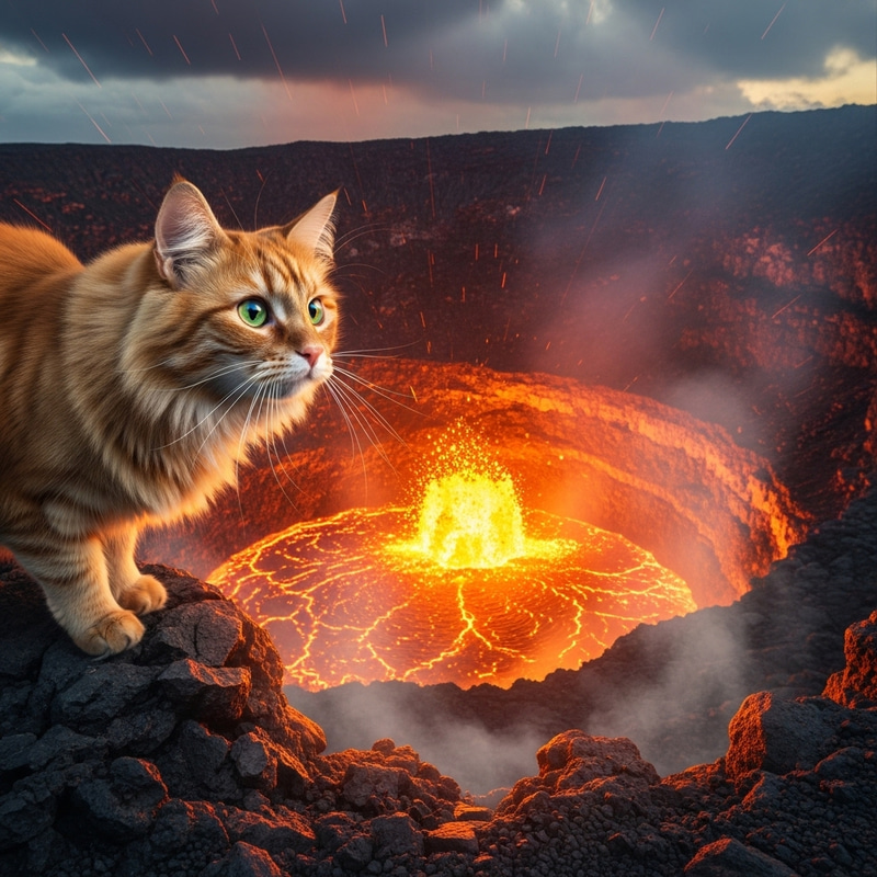 Cat in Volcano: Unique and Captivating Scene