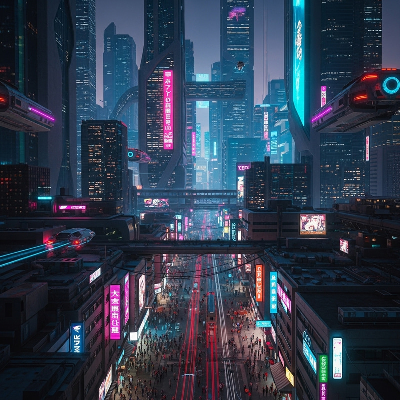 Dynamic Cyberpunk Cityscape: Neon Lights & Futuristic Ambiance Dynamic Cyberpunk Cityscape: Neon Lights & Futuristic Ambiance