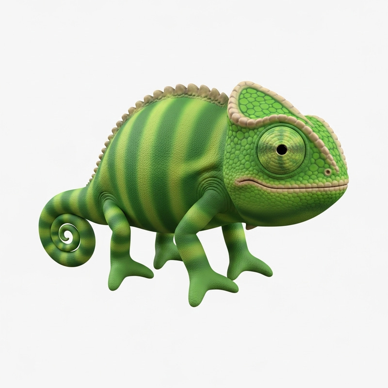 Green Cartoon Chameleon Sitting on Four Legs Green Cartoon Chameleon Sitting on Four Legs