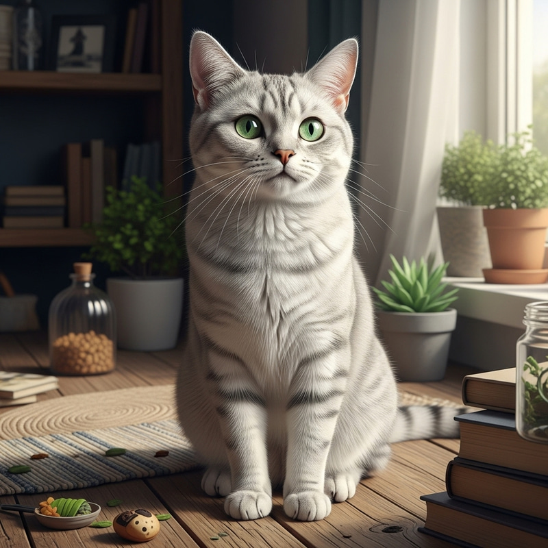 Cute Domestic Cat with Fluffy Silver & White Fur Cute Domestic Cat with Fluffy Silver & White Fur