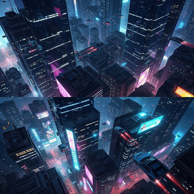Futuristic Cityscape | Cyberpunk Art with Neon Lights & Flying Cars