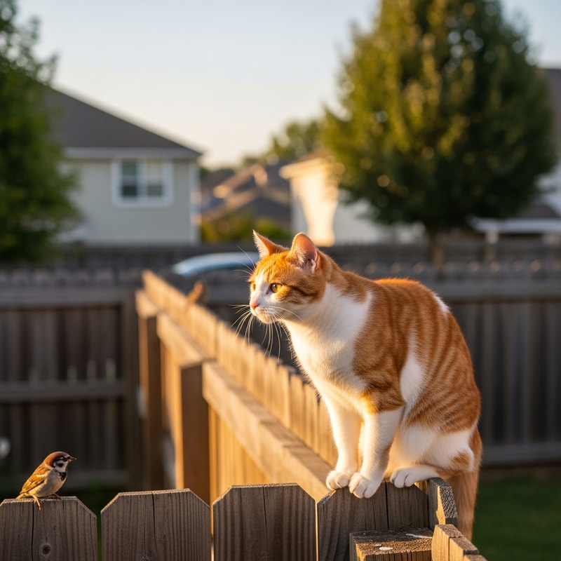 Cute Cat Posing on Fence - Perfect Backyard Moment Cute Cat Posing on Fence - Perfect Backyard Moment
