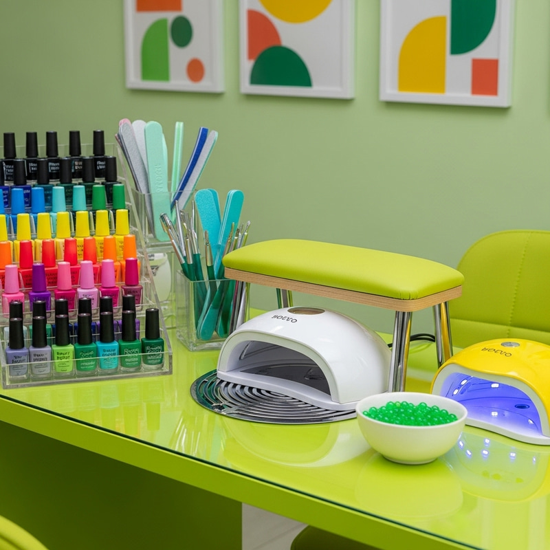 Stylish Manicurist Workstation in Light and Green Tones Stylish Manicurist Workstation in Light and Green Tones