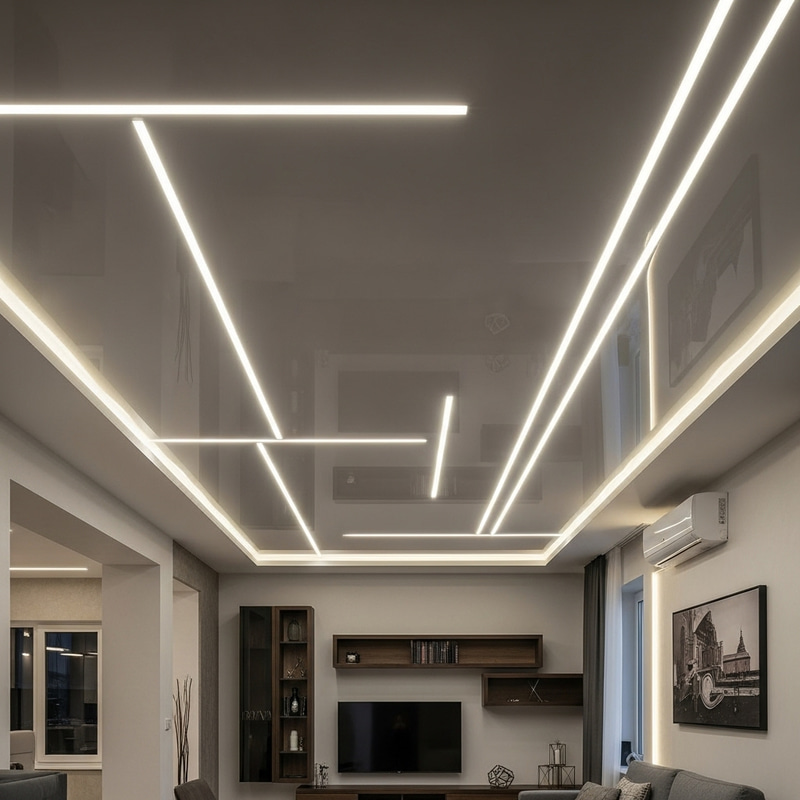 Private House Ceiling with Illuminated Lines - Stylish Touch Private House Ceiling with Illuminated Lines - Stylish Touch